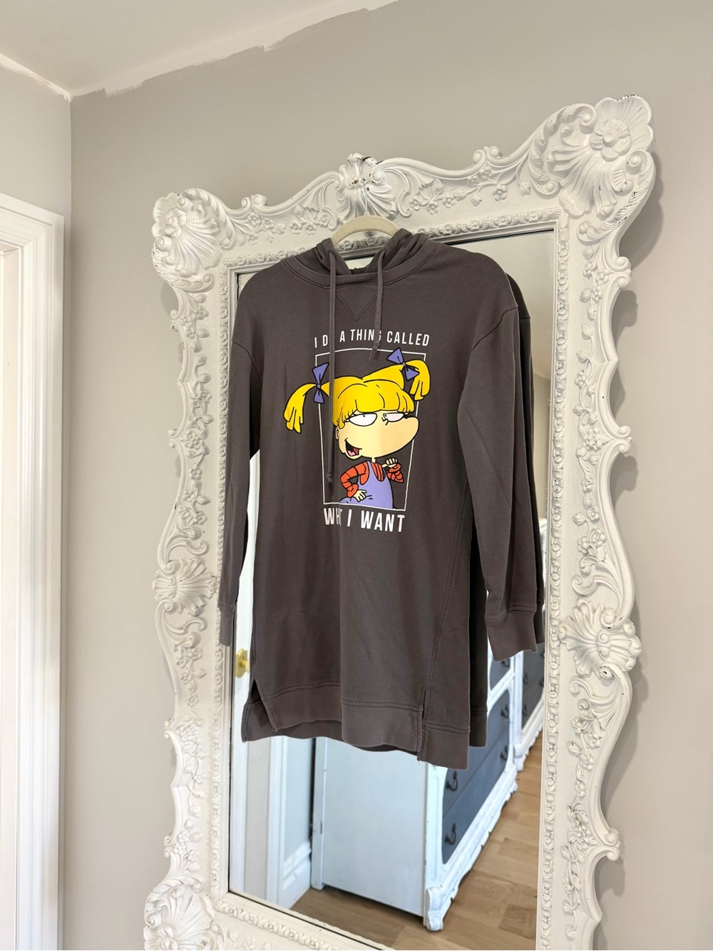 Rugrats Angelica Hooded Pullover with Graphic Tee Long Sleeve Sweatshirt Dress